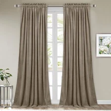 WINDOW CURTAINS Velvet Rod Pocket Privacy Camel Beige 2 Panels 84" STANGH
