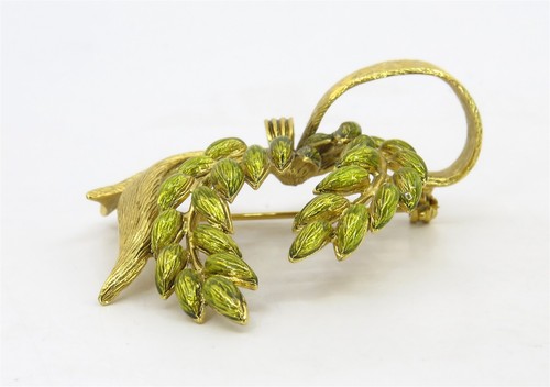 Joan Rivers Brushed Gold Bow and Green Enamel Leaves Brooch Pin Vintage - Picture 5 of 9