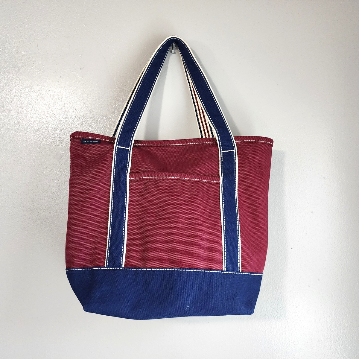 Lands' End Medium Solid Color 5 Pocket Open Top Canvas Tote Bag