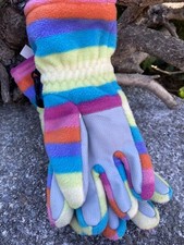 land  s end kid Medium 5 3/8 -6 Fleece Rainbow Colored Gloves