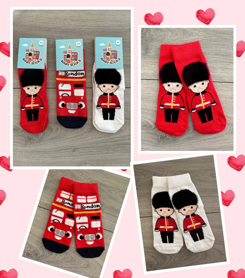 Unisex Seamless London Bus Royal Guard Baby Toddler Novelty Socks 0-4 Years