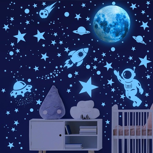 530 Glow in The Dark Moon and Space Wall Decals Astronaut Galaxy Wall Stickers - Picture 6 of 8