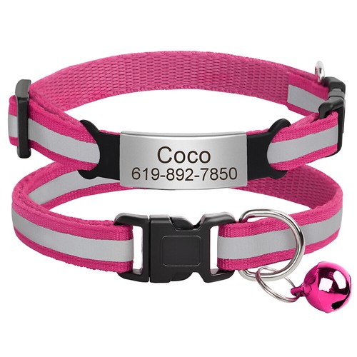 Reflective Dog Cat Collar & Slide On Tag Custom Pet Puppy Kitten Neck Belt Bell - Picture 29 of 36