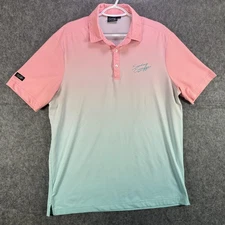 Sunday Swagger Polo Shirt Mens Large Pink Mint Ombre Gradient Golf Performance