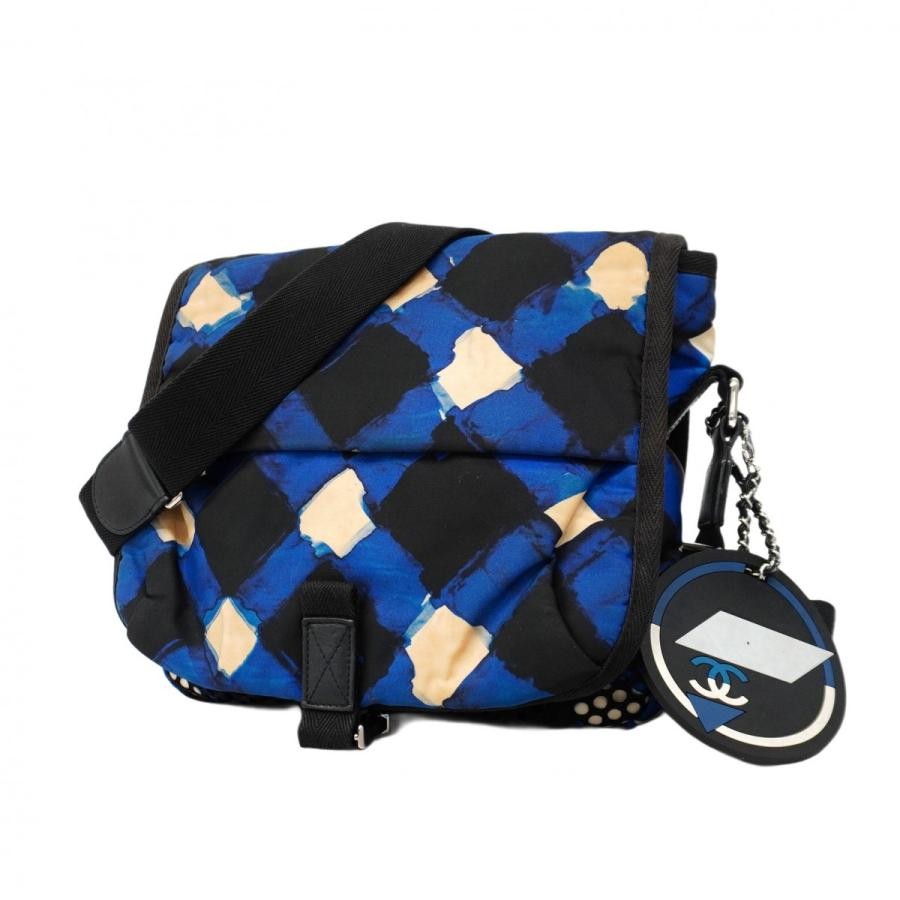 CHANEL Black Blue Nylon Shoulder Bag