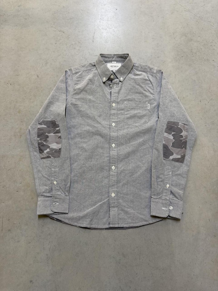 Vintage 2000s Y2K Carhartt Wip Camo Shirt Button Up Grey M