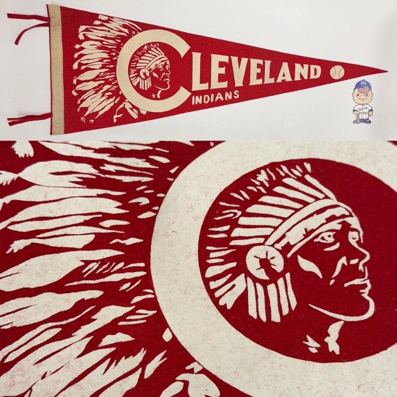 1950’s Cleveland Indians Mid Size Pennant Flag Banner 11x28.5  Ohio Wahoo
