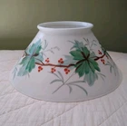 Victorian SLANT White Milk Glass Painted berries foliage 14" Hanging Lamp Shade