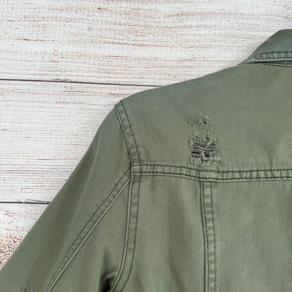 Free People состаренная военная джинсовая куртка женская 2 оливково-зеленая - Изображение 4 из 4