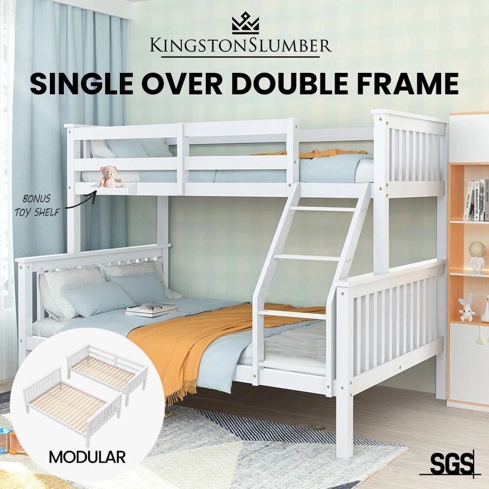KINGSTON SLUMBER Single Over Double Wooden Bunk Bed Frame for Kids Adults Triple