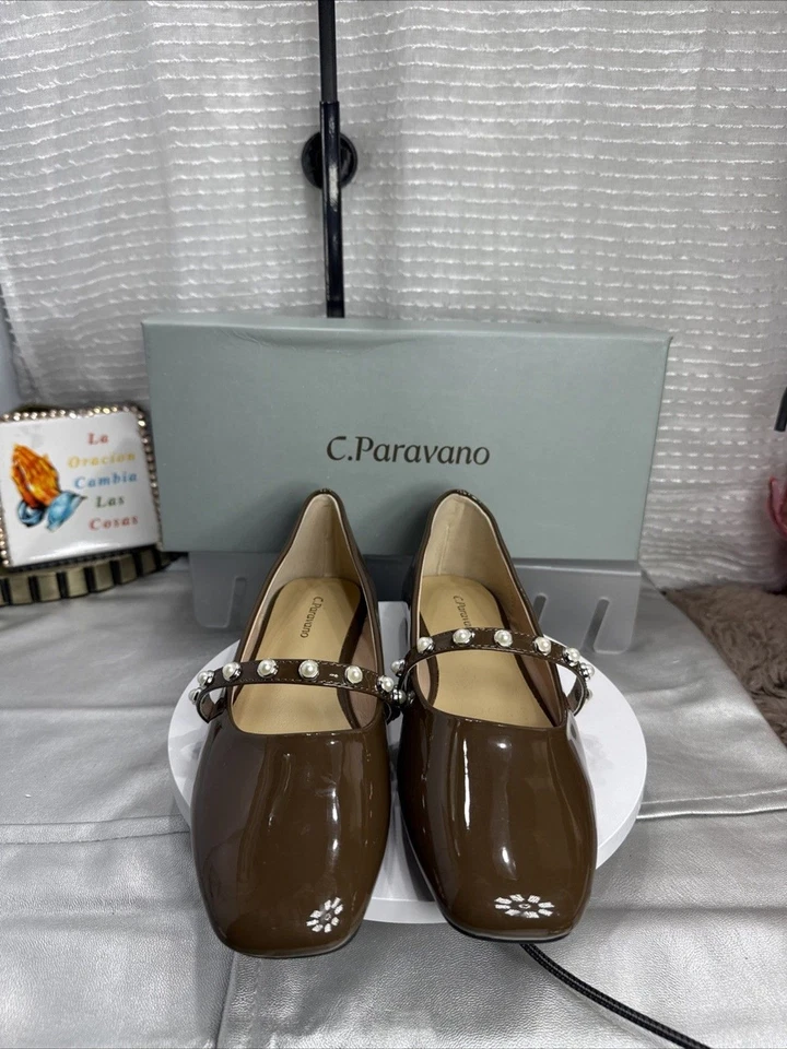 (E) Zapatos planos de ballet Mary Jane charol chocolate C.Paravano talla varios Foto 2 de 4