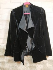 ALI RO Blazer Womens 8 Velvet Draped Open Front Jacket Viscose Silk Black Tuxedo