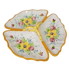 Italian Segmented Floral Condiment Serving Tray Handle Flowers Divided Italy