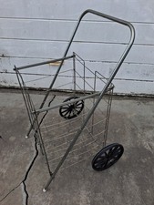 Vintage Retro USA Made 1950s Shopping Cart Folding Metal 9" Wheels Laundry