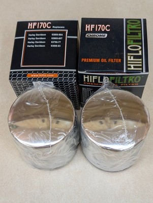 2* HF170C Premium Oil Filters CHROME Spin On Harley Davidson 1980+up