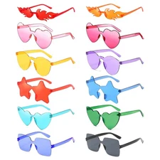 12 Pack Fun Colored Rimless Party Glasses Bulk, Colorful Funny Sunglasses Set...
