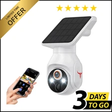 Solar Panel Powered Security Camera 1080p WiFi Camera with Night Vision Motion