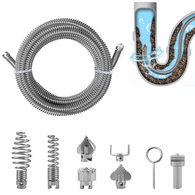 Rohrreinigungsspirale 5m Abflussreiniger 6 Schneidköpfe Elektroadapter Stahl