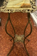 Vintage Art Nouveau Baroque Style Schrollwork Metal & Marble Plant Fern Stand