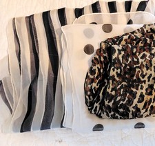 VTG 3 Women's Long Scarves White Black Polka Dots, Leopard, Blue White Stripes
