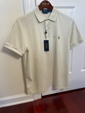 Brand New POLO RALPH LAUREN Men's Pale Cream Custom Slim Fit Polo Shirt Size M