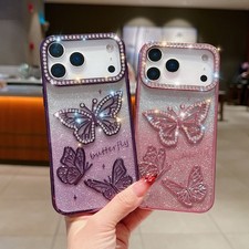For iPhone 17 Pro Max 16 15 14 13 12 11 Slim Bling Butterfly Shockproof Case