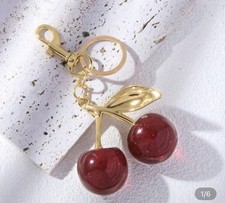 Red Gold Cherry Glitter Lightweight Key Chain Charm for Women