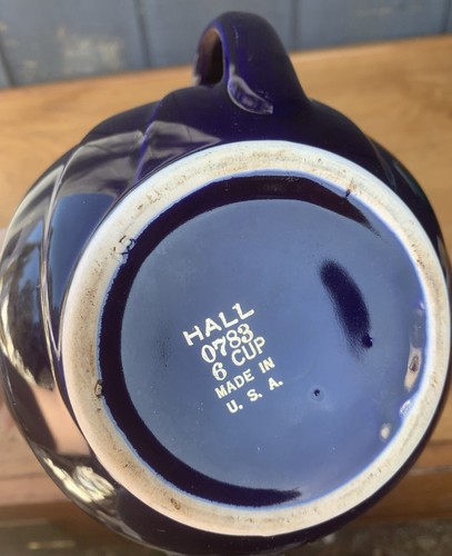 vintage Hall Parade China cobalt blue gold leaves trim 6 c 783 teapot art deco - Picture 5 of 5