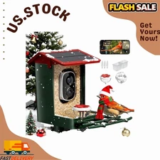 Smart Bird Feeder with Camera, Solar 2K HD, AI ID, Alerts, Weatherproof, Red