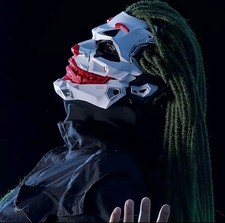 Joker Mask Clown Braids Cosplay Joker Mask With Green Wig Cyberpunk Clown Styled