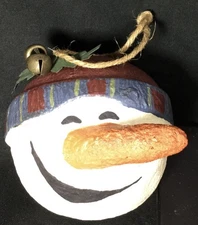 VTG Christmas ornament, paper mache snowman head, long nose, 3" diameter