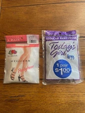 2 Vintage Pantyhose Fruit of the Loom & Leggs- Off White & Suntan  Size  B - NOS