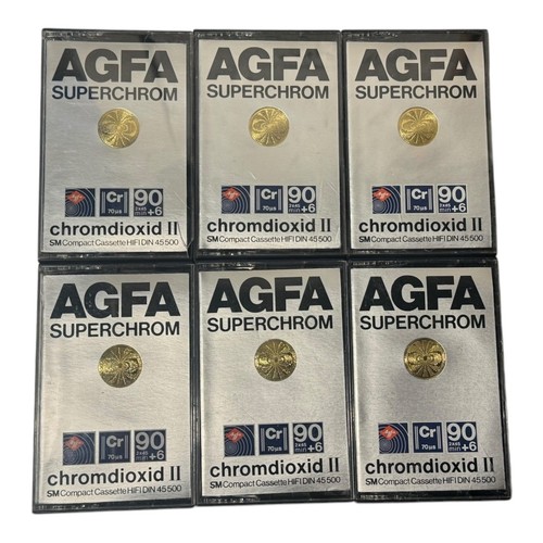 Lot of 6 AGFA Superchrom 90+6 Cassette Tapes – Tested, Pre-Recorded, Type II CrO
