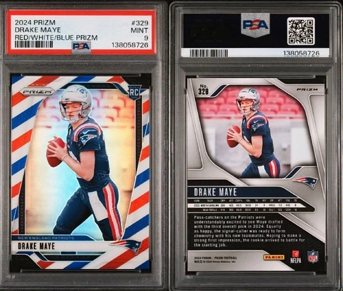2024 Panini Prizm Drake Maye Red White Blue Prizm Rookie Card RC PSA 9 Pats