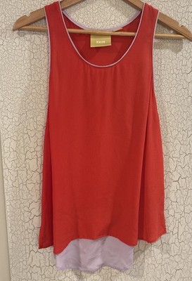 Maeve Color-block Design Red/lavender 100%Silk Blouse Sz4 SzS