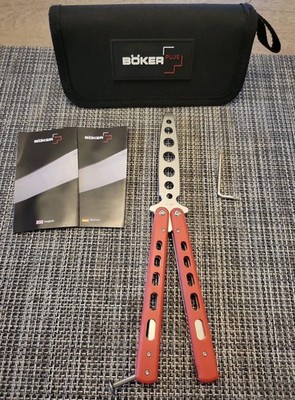 Boker Plus 01BO712 Balisong Trainer Red G10 Well-Balanced Handles Safe New 