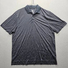 Cutter & Buck Men's Size Large Black Gray White Striped Short Sleeve Polo Shirt