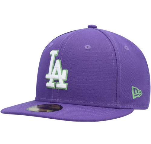 Men's New Era Purple Los Angeles Dodgers Lime Side Patch 59FIFTY Hat Size 7 7/8 - Picture 3 of 7