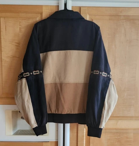 Vtg 90s Canyon Guide Outfitters Canvas Aztec Bomber Jkt L Tan & Blue image 11