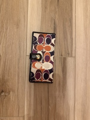 VTG Coach Ashley Signature Wallet Satchel White Purple All Over Print 6.5 x 3 