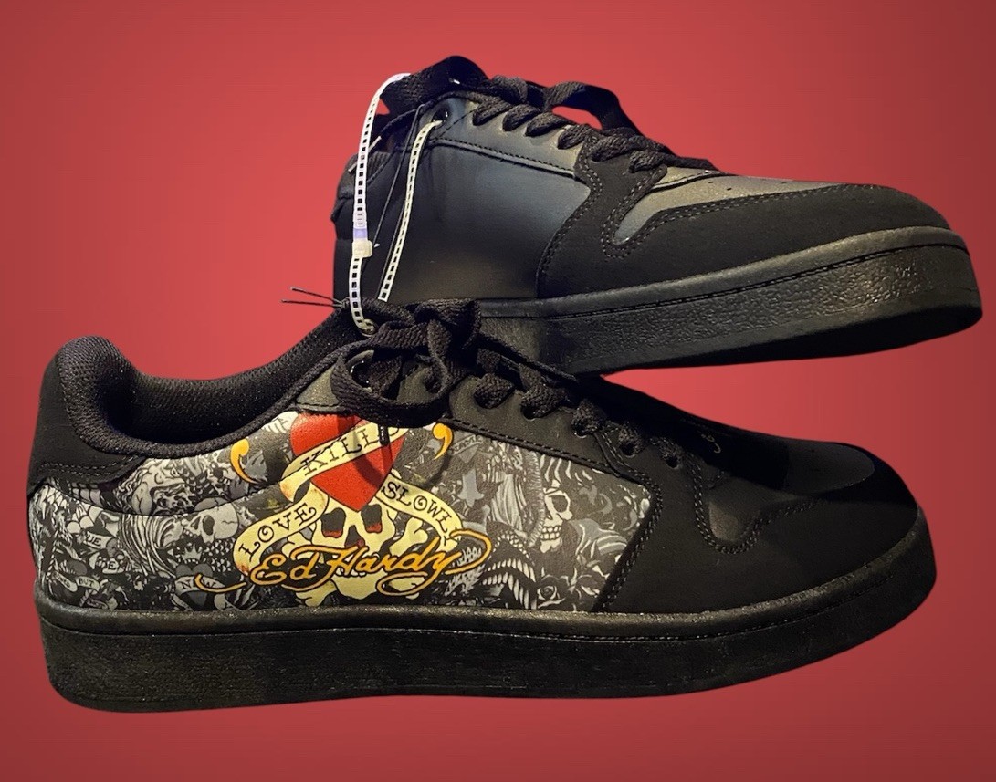 Ed Hardy Skull Love Kills Slowly Sneakers Men's Size 10~Tattoo