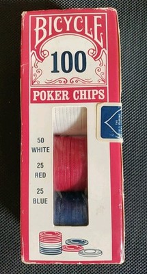NOS Unused Vintage 90s Bicycle Poker Chips Set of 100 Red White Blue Made in USA
