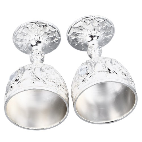 (Silver White)2pcs Vintage Metal Wine Cup Embossed Zinc Alloy Goblet Retro ZC - Picture 6 of 22