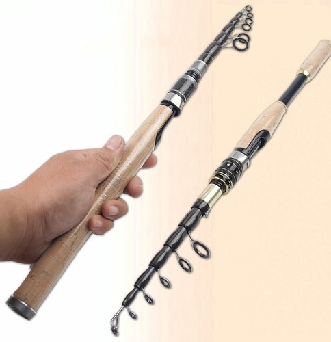 Canna da Pesca Telescopica 1.8-2.7M Fibra di Carbonio Spinning Casting Viaggio Azione Rapida - Foto 1 di 13