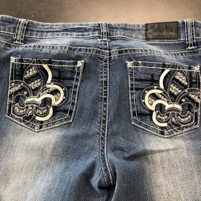 Soundgirl Jeans Bootcut Sequin Bling Size 17 Low Rise Dark Wash Y2K 36/28 Women