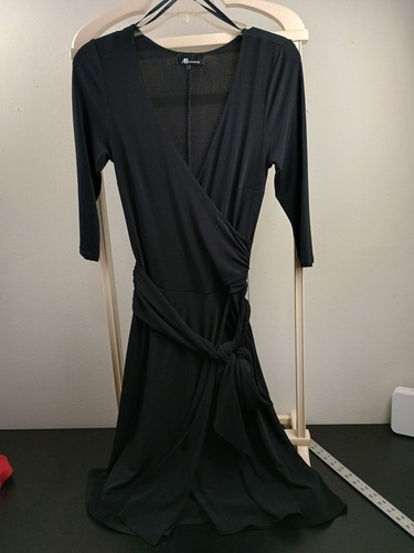 AB Studio Damen Small S schwarz 3/4 Ärmel dehnbar LBD Kleid Party Cocktail - Bild 3 von 13