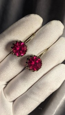 Vintage Soviet 875 Silver Earrings with Vibrant Ruby Red Synthetic Rubies, USSR