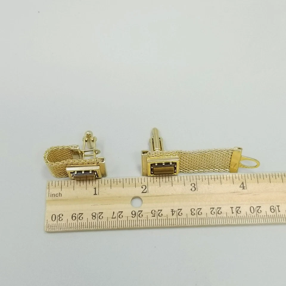 Gemelos Anson vintage de malla en tono marrón y dorado con espalda de bala Foto 2 de 4