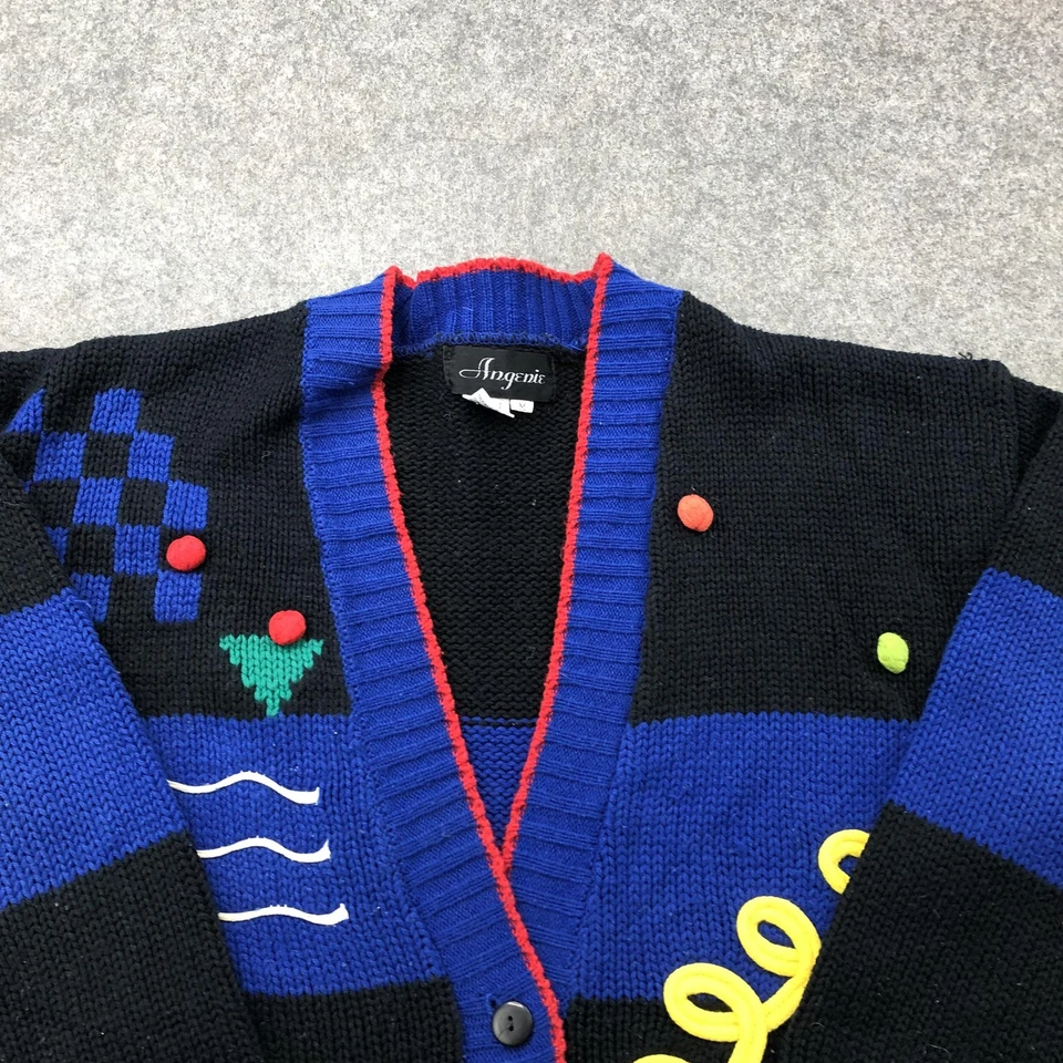 Suéter Angenie Vintage Mujer Mediano Negro Azul Colorblock Tejido Años 80 Arte Abstracto Foto 4 de 4