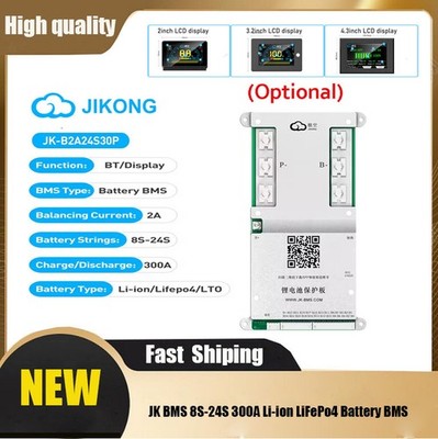  JK BMS 8S-24S 300A LiFePO4 Battery System with 2A Active Balancing  Display 